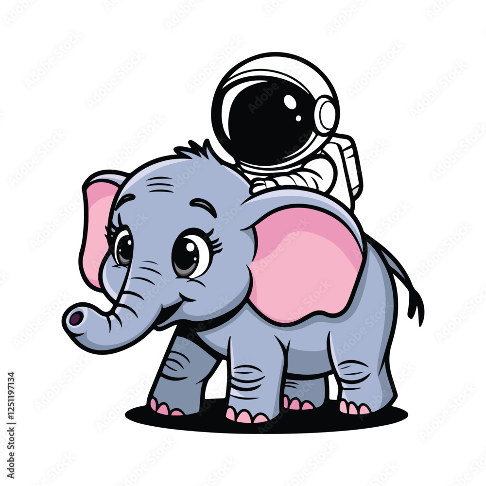 Naklejka premium Cute Astronaut Riding Elephant Cartoon Vector Icon
