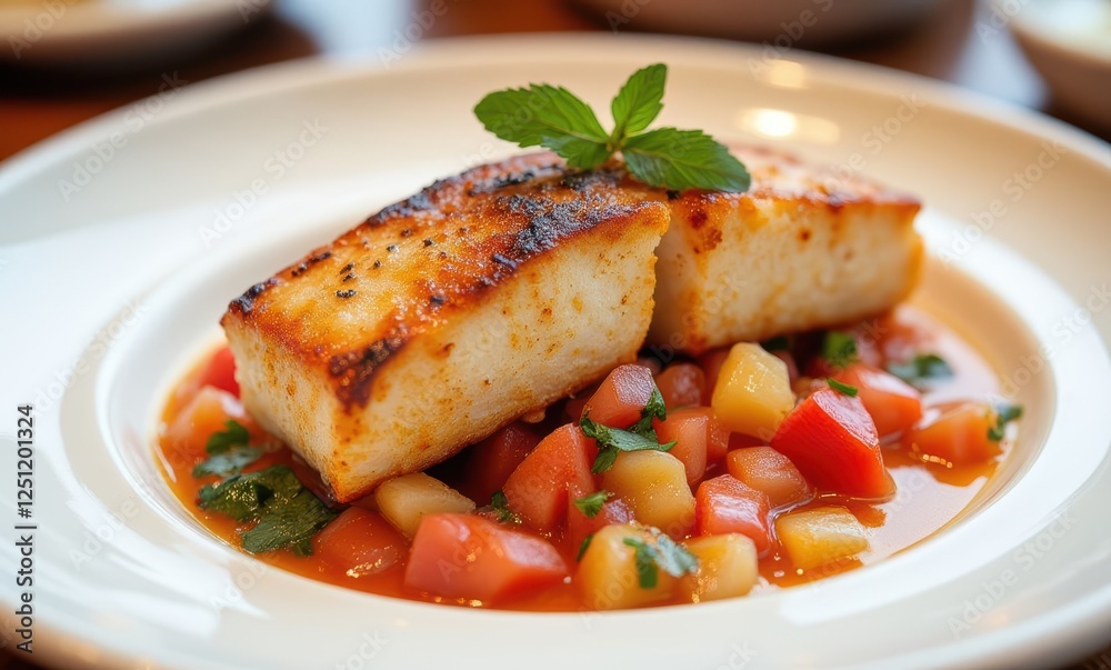 Delicious fish fillet with fresh vegetables Delicious fish fillet with fresh vegetables