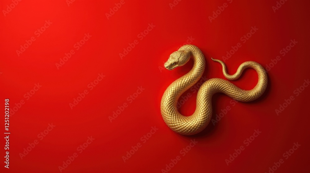 Obraz premium Majestic Golden Snake on Red Background
