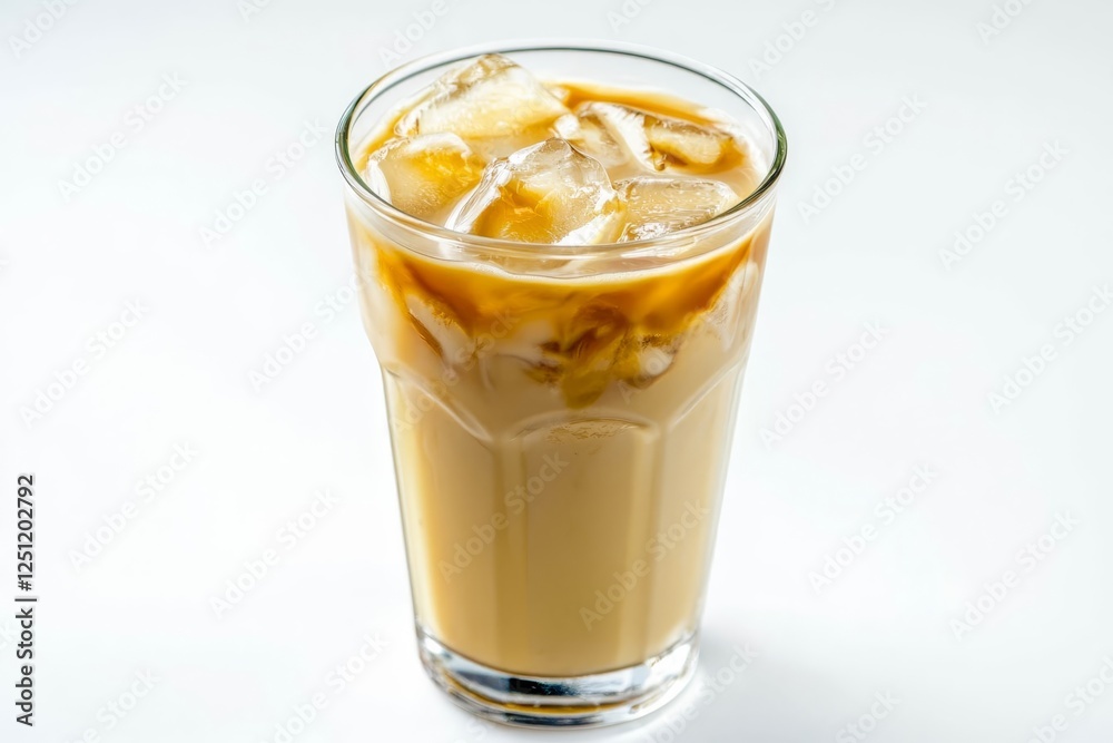 Iced green tea latte in a glass on white background. Iced green tea latte in a glass on white background.