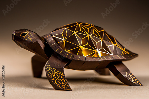 P A geometric origami turtle with detailed sh photo