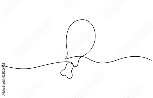 Single continuous line of fried chicken. Fried chicken in one line style, Continuous line drawing of Chicken leg with bone vector illustration.