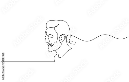 Continuous one line drawing of man portrait. Hairstyle. Fashionable men's style, Continuous one line drawing of adult man portrait with beard and mustache. Fashionable men's style vector illustration.