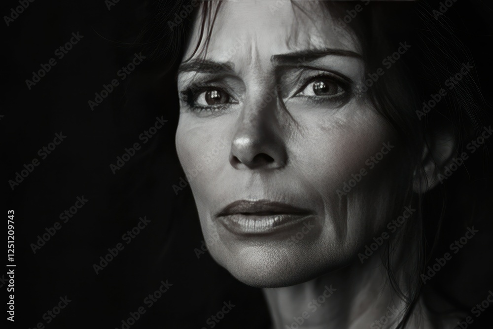 Intense Portrait of an Emotionally Expressive Woman with Deep Contemplative Eyes Intense Portrait of an Emotionally Expressive Woman with Deep Contemplative Eyes