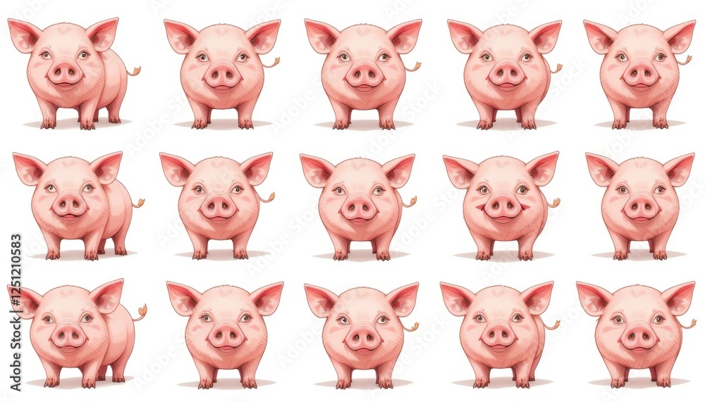 A set of pig illustrations on a white background A set of pig illustrations on a white background