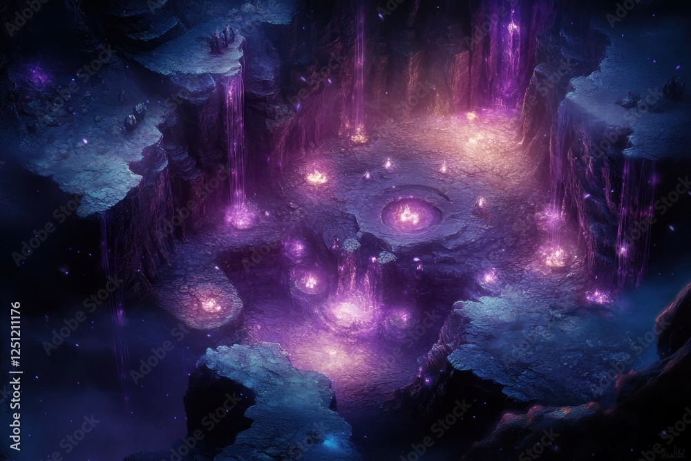 Fototapeta premium Mystical Cave Elevation with Illuminated Rock Formations for Fantasy RPG