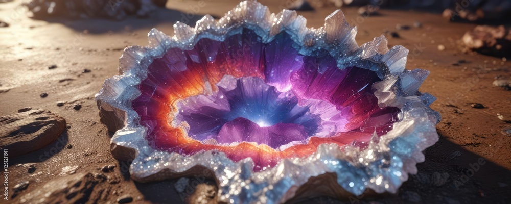 Obraz premium Abstract geode crystal formation on the ground, abstract, rocks, formation