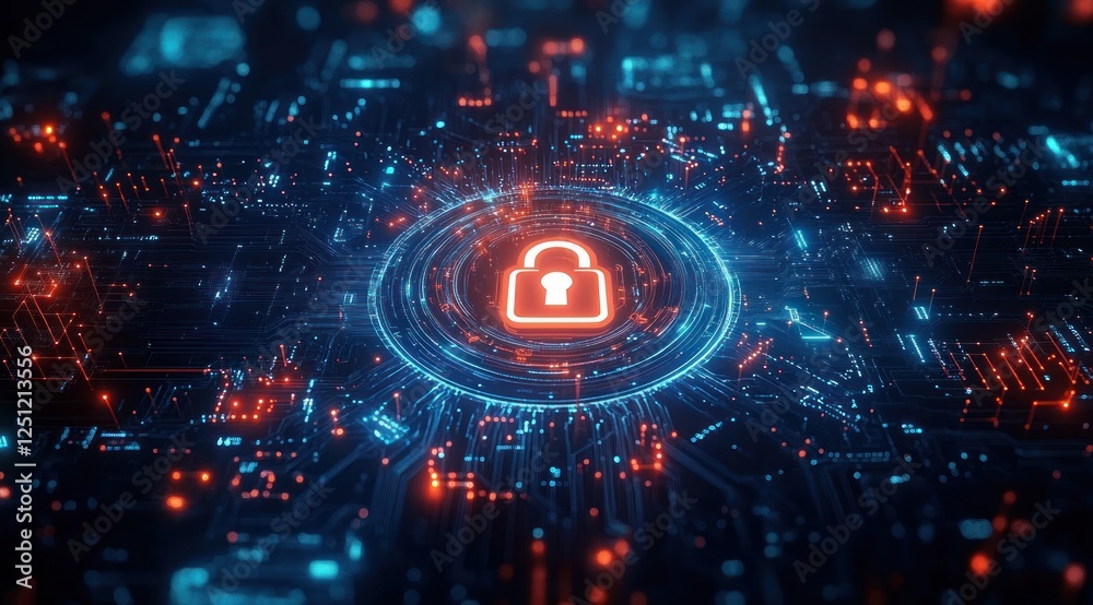 Obraz premium Advanced Technology Security Interface in a Futuristic Digital Landscape
