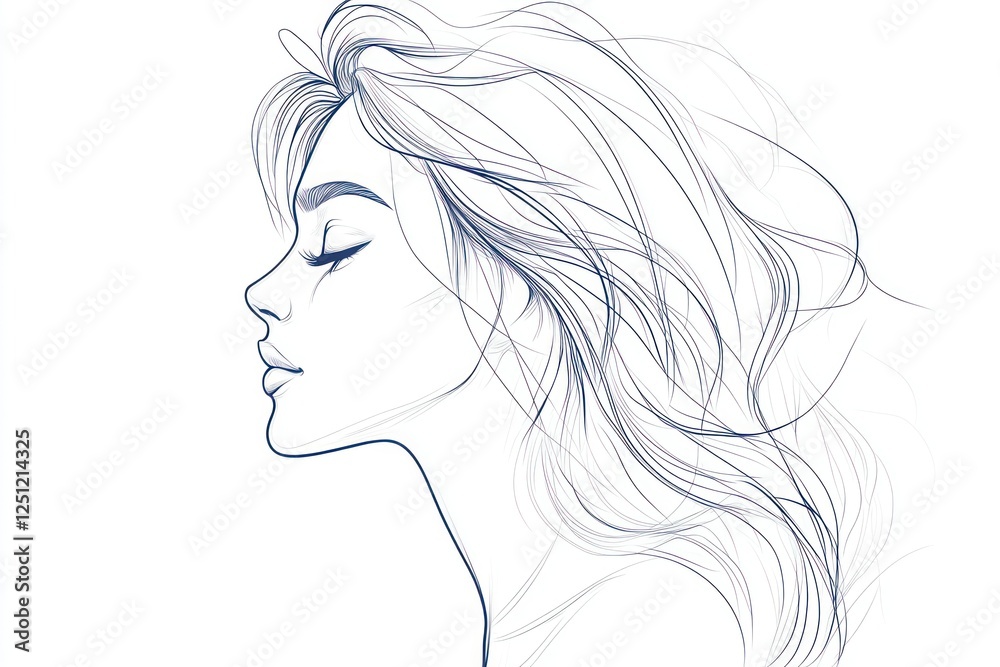 Elegant Minimalistic Line Art of a Woman's Profile with Flowing Hair Elegant Minimalistic Line Art of a Woman's Profile with Flowing Hair