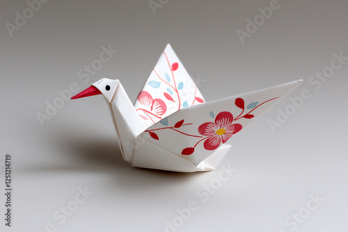 P A classic origami crane with intricate patt photo