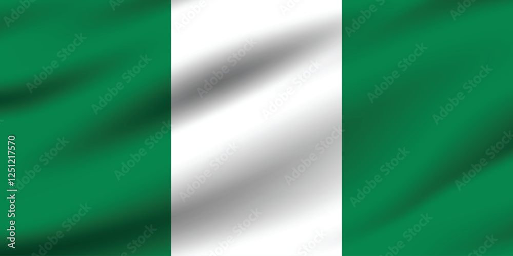 Flag of Nigeria. Nigeria flag official colors and proportion digital vector illustration. Pleated flag. Flag of Nigeria. Nigeria flag official colors and proportion digital vector illustration. Pleated flag.