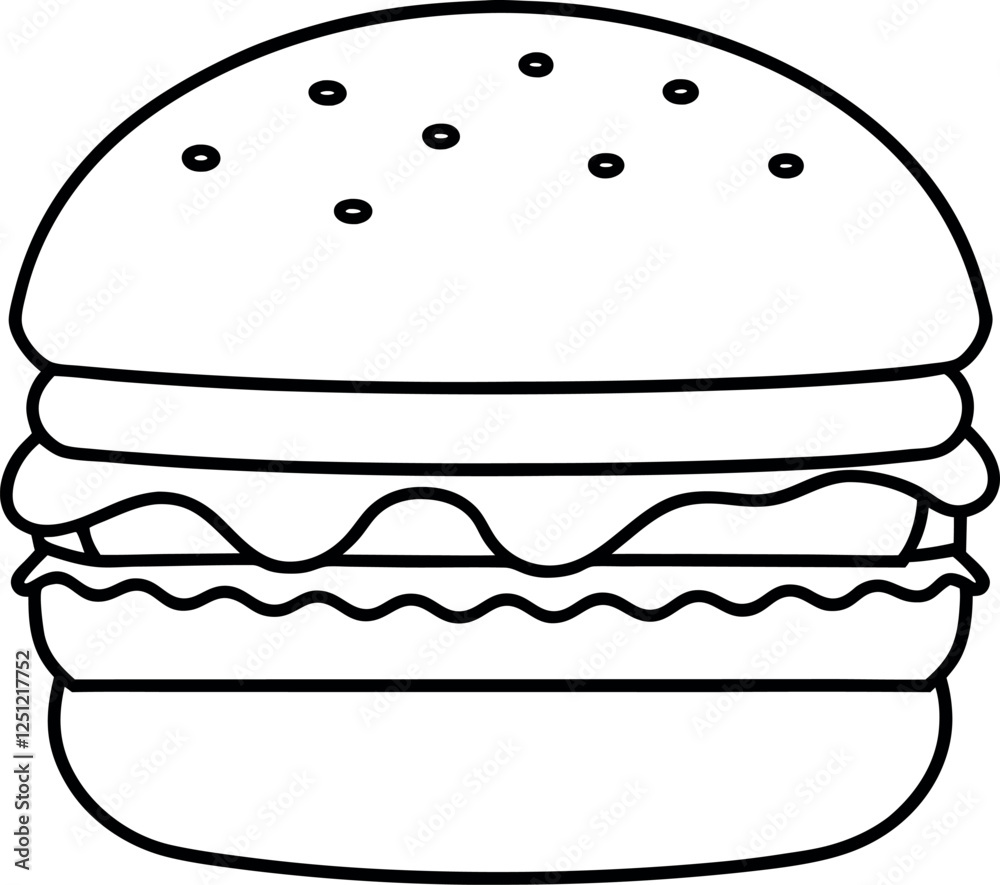 Classic Burger Outline Design – Aesthetic Vector for Fast Food Branding Classic Burger Outline Design – Aesthetic Vector for Fast Food Branding