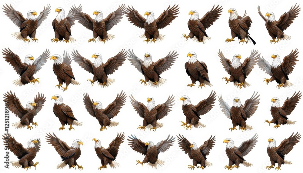 A set of eagle illustrations on a white background A set of eagle illustrations on a white background