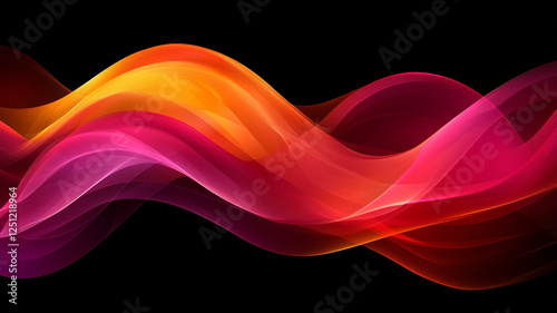 Vibrant abstract waves in red, orange, and pink colors create dynamic visual flow. smooth gradients evoke energy and movement against black background