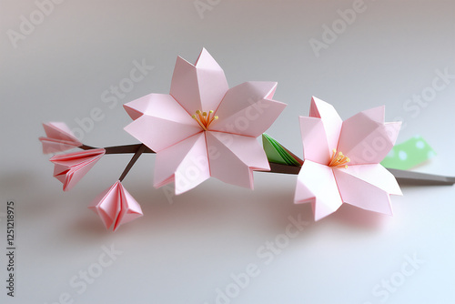 P A beautiful origami sakura branch represent