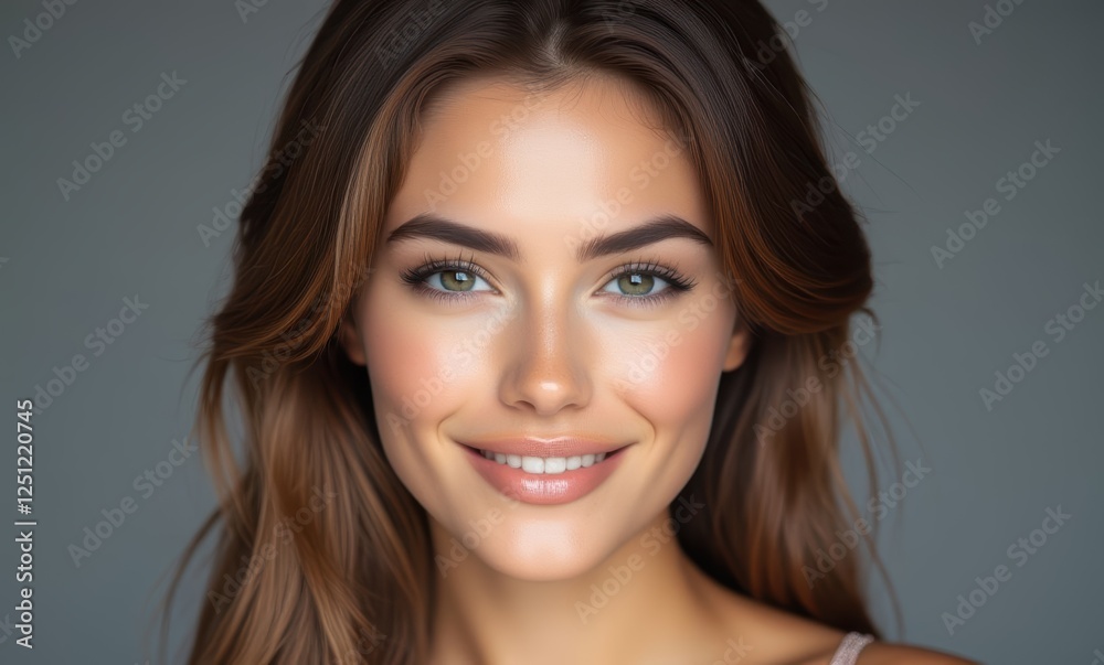 Smiling woman with long, wavy hair Smiling woman with long, wavy hair