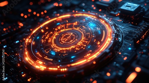 Wallpaper Mural A digital illustration of a secure lock icon at the center of a green-lit microchip surrounded by circuit patterns. Torontodigital.ca