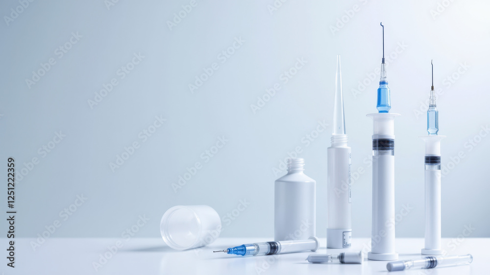 Image of various syringes with needles on a table, arranged with bottles and vials, likely related to semaglutide medication. Image of various syringes with needles on a table, arranged with bottles and vials, likely related to semaglutide medication.
