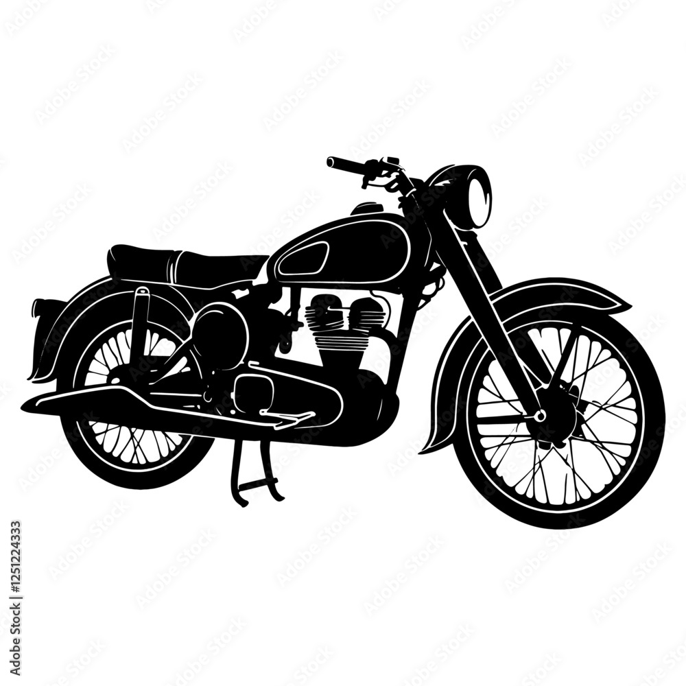 Obraz premium Bold Classic Motorcycle Silhouette in Bold Outline on White Background.a modern motorcycle silhouette illustration art.