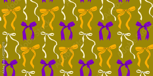 Colorful ribbon pattern on a brown background showcasing various styles and arrangements