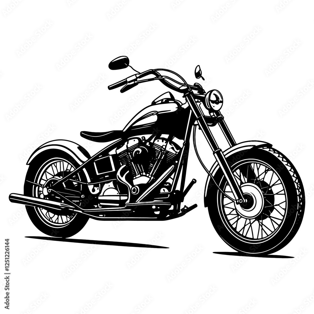 Fototapeta premium Bold Classic Motorcycle Silhouette in Bold Outline on White Background.a modern motorcycle silhouette illustration art.