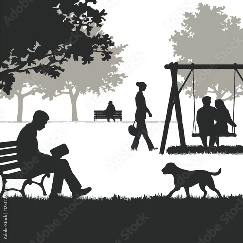 Peaceful Park Scene, silhouette vector