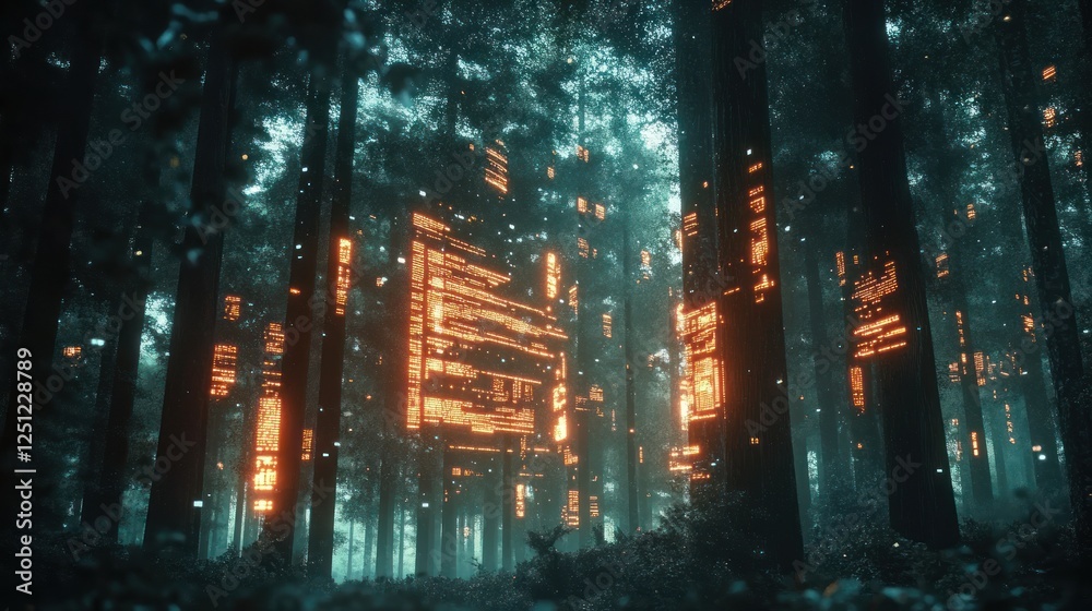 Obraz premium Glowing Forest Structure, Digital Art, Mystical, Fantasy, Background