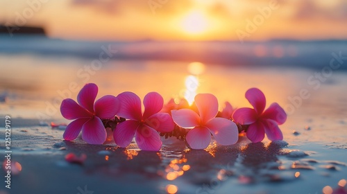 Sunset beach flowers ocean romantic