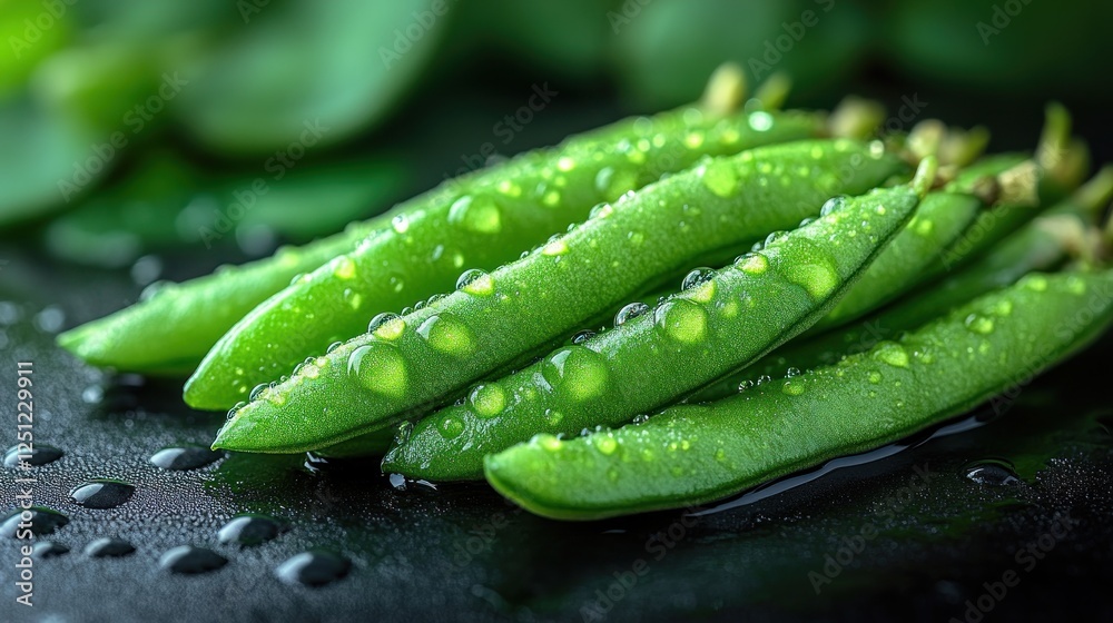 Fresh green peas on dark background, water drops. Food photography for recipe or blog Fresh green peas on dark background, water drops. Food photography for recipe or blog