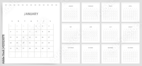 Calendar 2026. Week starts Sunday. Square wall or table design monthly 2026 calendar template vector.	
