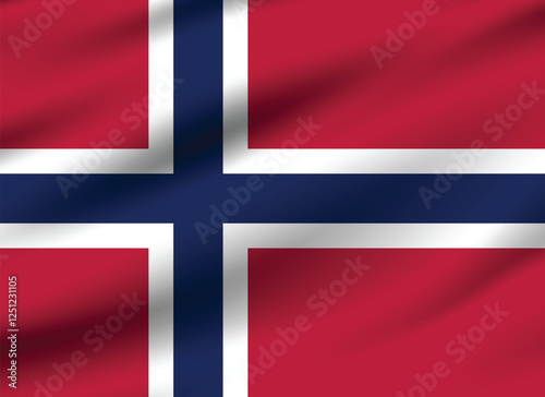Flag of Norway. Norway flag official colors and proportion digital vector illustration. Pleated flag.
