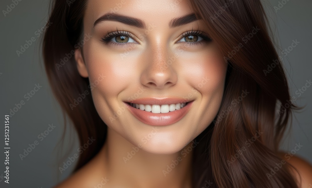 Smiling young woman with long brown hair Smiling young woman with long brown hair