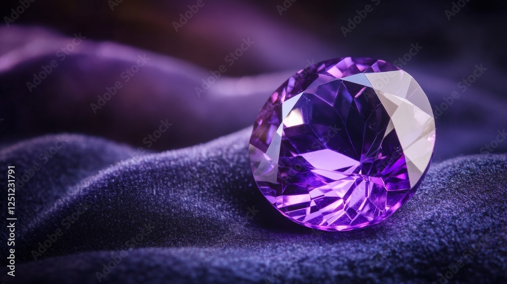 Amethyst radiance a macro perspective of faceted gemstone on velvet fabric with captivating hue Amethyst radiance a macro perspective of faceted gemstone on velvet fabric with captivating hue