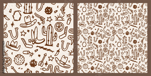 Wallpaper Mural Cowboy Western Boho Vector Pattern illustration. Different assets Sun, Snake, Cowboy boots, revolver, horseshoe Torontodigital.ca