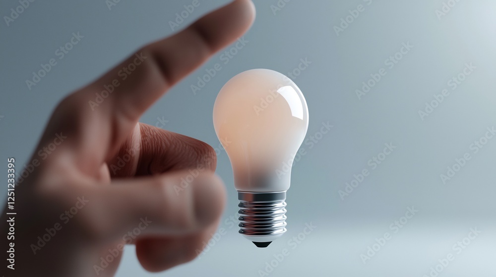 Floating White Light Bulb Held By Finger in a Clean Bright Space with Soft Ambient Glow Floating White Light Bulb Held By Finger in a Clean Bright Space with Soft Ambient Glow