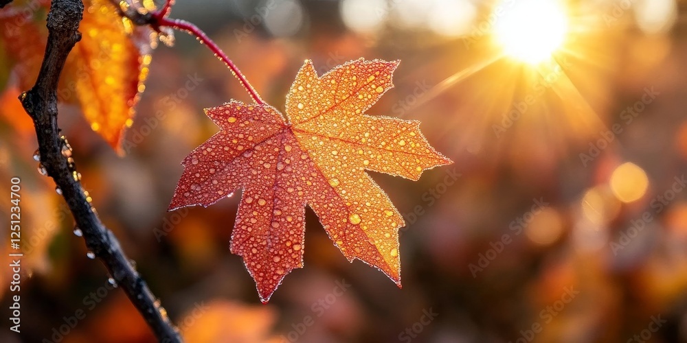 Fototapeta premium Dew Droplet on Leaf Sparkling in Sun, Generative AI