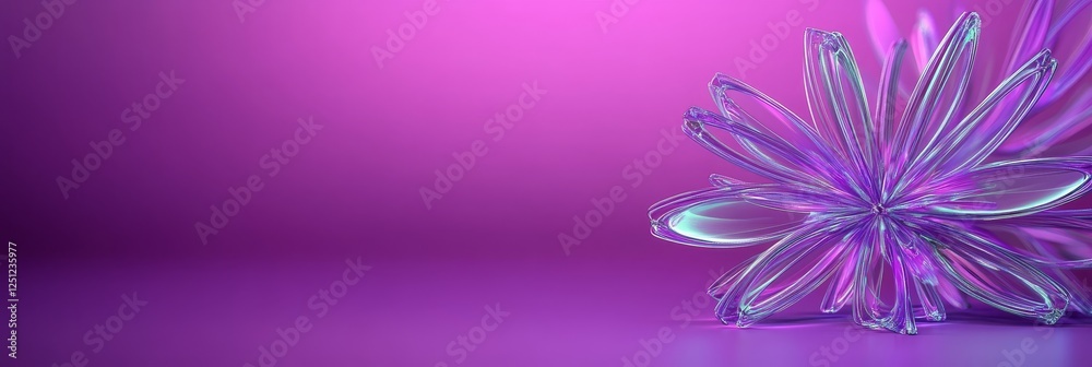 Obraz premium Abstract Glass Flower on Purple Background - Iridescent glass flower art on a purple background. Modern, elegant design.