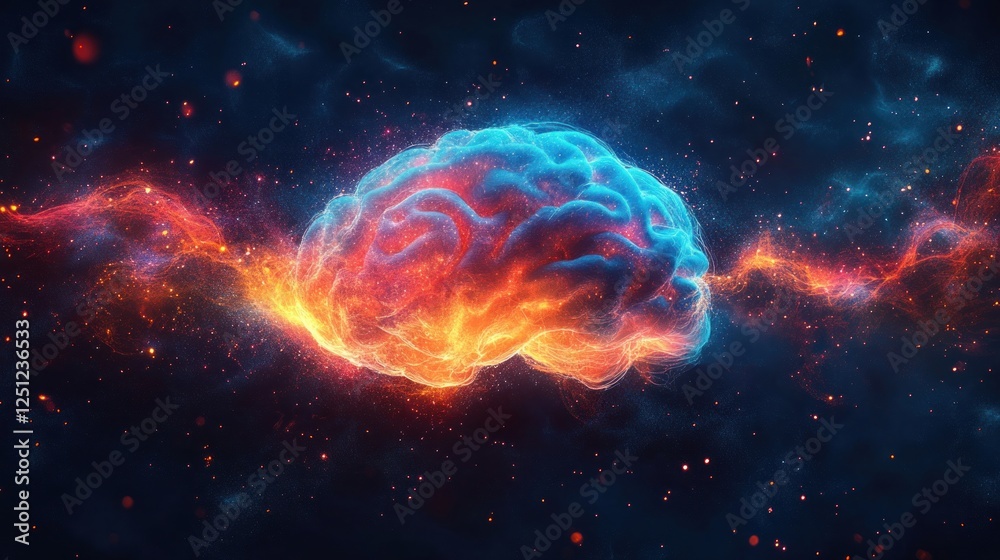 Obraz premium Fiery brain nebula cosmic energy mind power