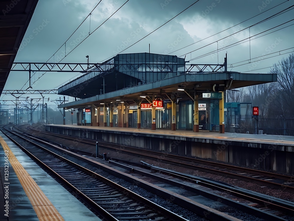 Train Station Platform in the Evening Train Station Platform in the Evening
