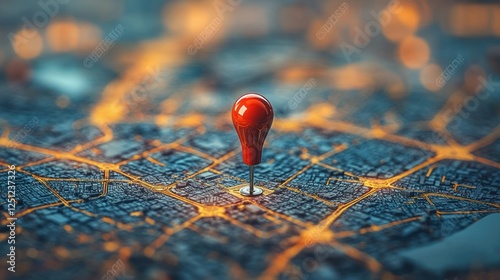 Red Pushpin Marking Location on City Map Emphasizing Navigation Adventure Travel photo