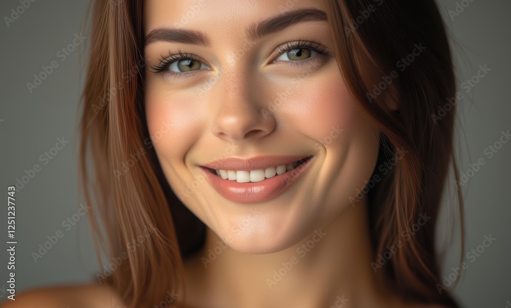 Smiling young woman with long brown hair Smiling young woman with long brown hair