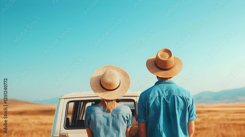 Fototapeta premium Adventure road trip journey scenic landscape travel photography vibrant environment back view freedom and exploration