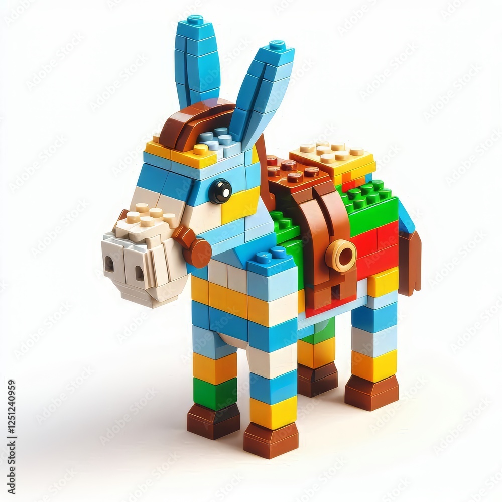 Fototapeta premium 3D toy brick construction of a charming and colorful donkey animal