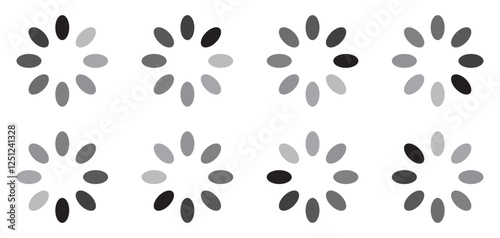 Hollow circle vector icon set. Loading icon set. Internet download or upload buffering symbol icons. Hollow circle divided into eight parts vector icon set with white background. illustration.