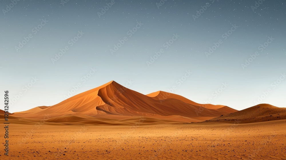 Expansive Desert Landscape with Majestic Sand Dunes Under a Starry Sky at Twilight