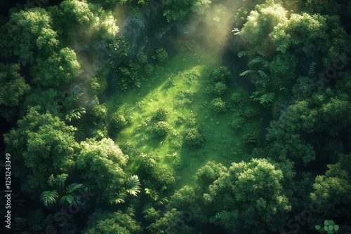 Lush Green Clearing in Shadow Forest Digital Landscape for Fantasy RPG