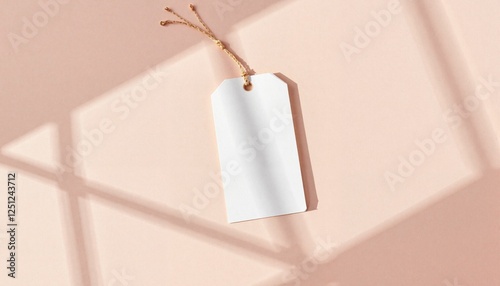 Elegant wedding favor tag mockup on pastel surface, romantic decor