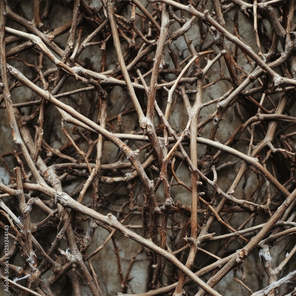 Tangled Vines and Twigs Forming a Natural Network Texture for a Rustic Backdrop or Conceptual Design Tangled Vines and Twigs Forming a Natural Network Texture for a Rustic Backdrop or Conceptual Design