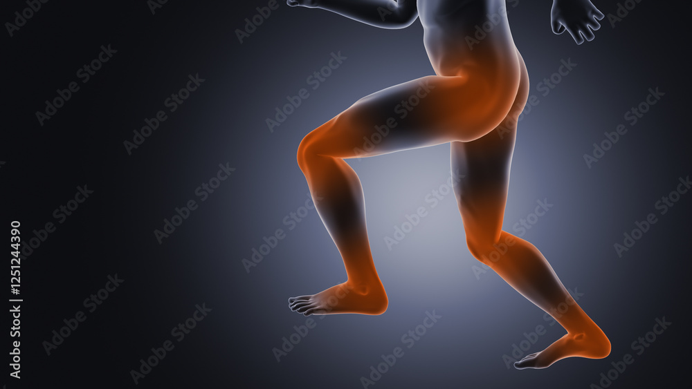 Obraz premium Running man with flesh highlighted on the hips, legs, and feet