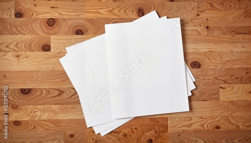 Printable paper mockup on wooden desk, professional presentation